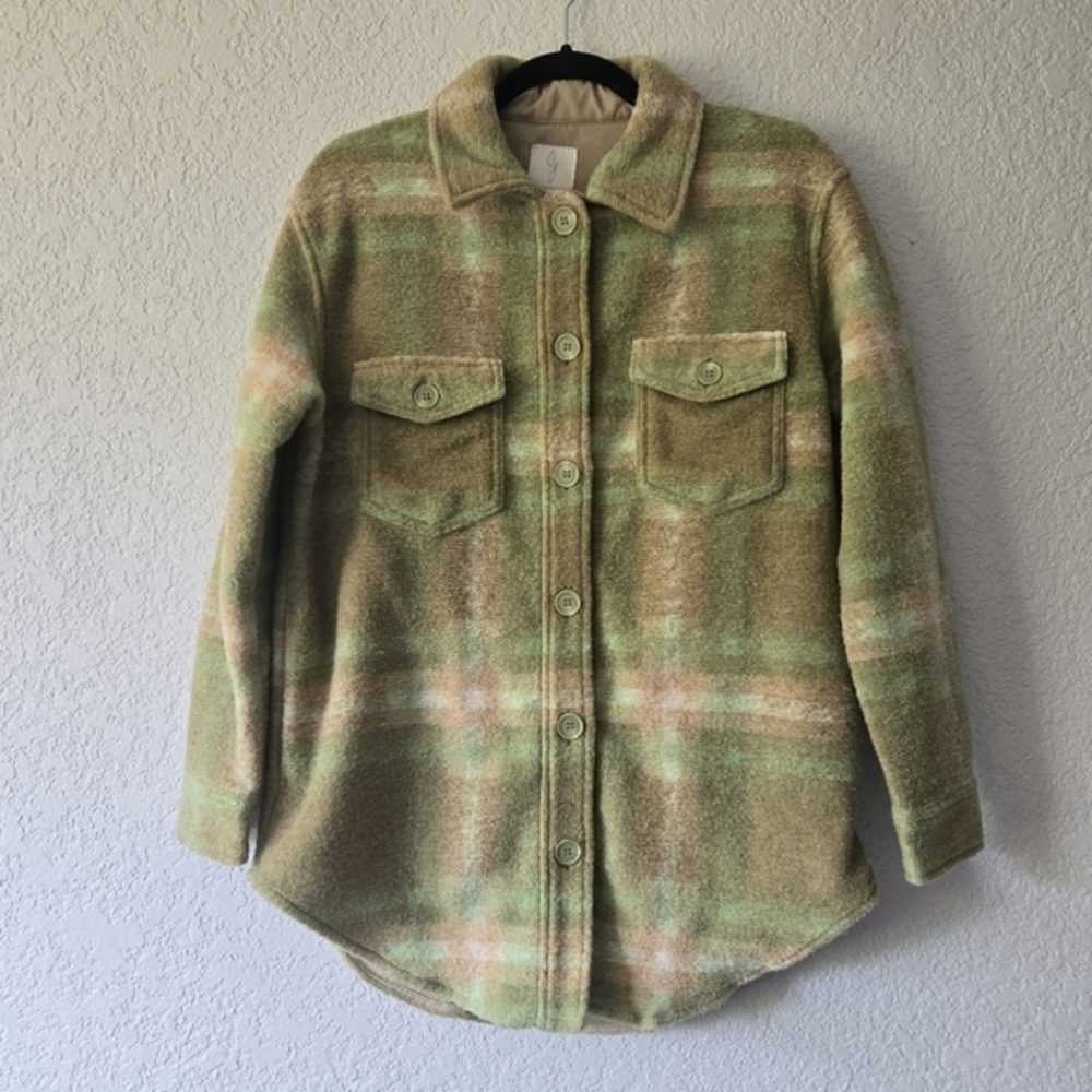 Joie Green Plaid V-Neck Button-Up Sweater Jacket